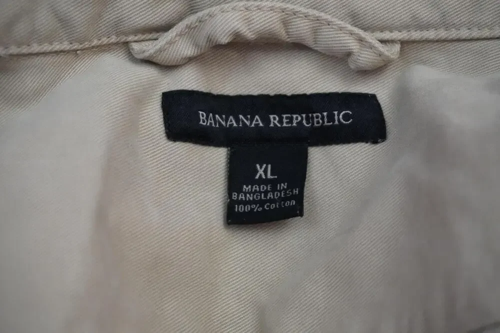 Banana Republic Shirt Mens XL Beige Heavy Twill Button Front Long Sleeve Shacket